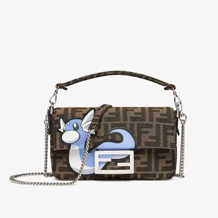 Affordable Dragon Fendi Blue Fabric FF Mini In Bag Baguette Brown Pokmon Motif 0522